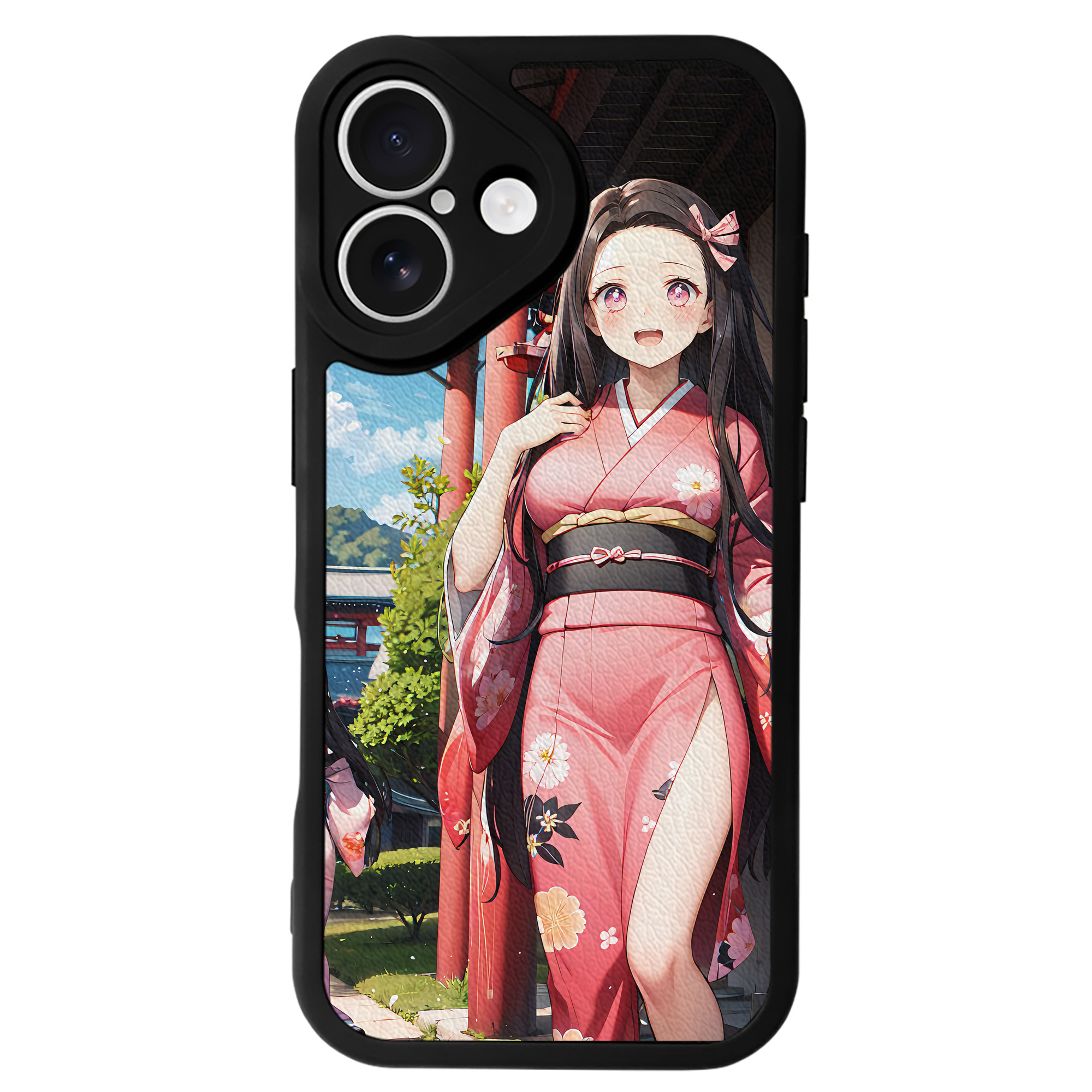 （画像用） 鬼滅の刃（きめつのやいば）竈門 禰󠄀豆子／かまど ねずこ Kamado Nezuko 【iPhone 16シリーズ対応】シリコンスマホケース（レザー調） 材質：シリコン
